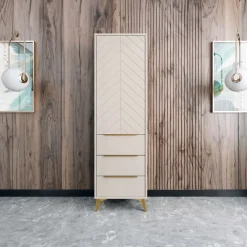 Garnero Arredamenti Armadio soggiorno 54x180h cm 1 anta 6 cassetti beige con frontali serigrafati Miriam Hot