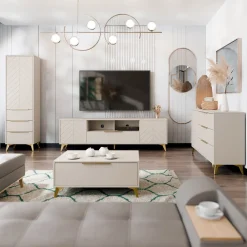 Garnero Arredamenti Armadio soggiorno 54x180h cm 1 anta 6 cassetti beige con frontali serigrafati Miriam Hot