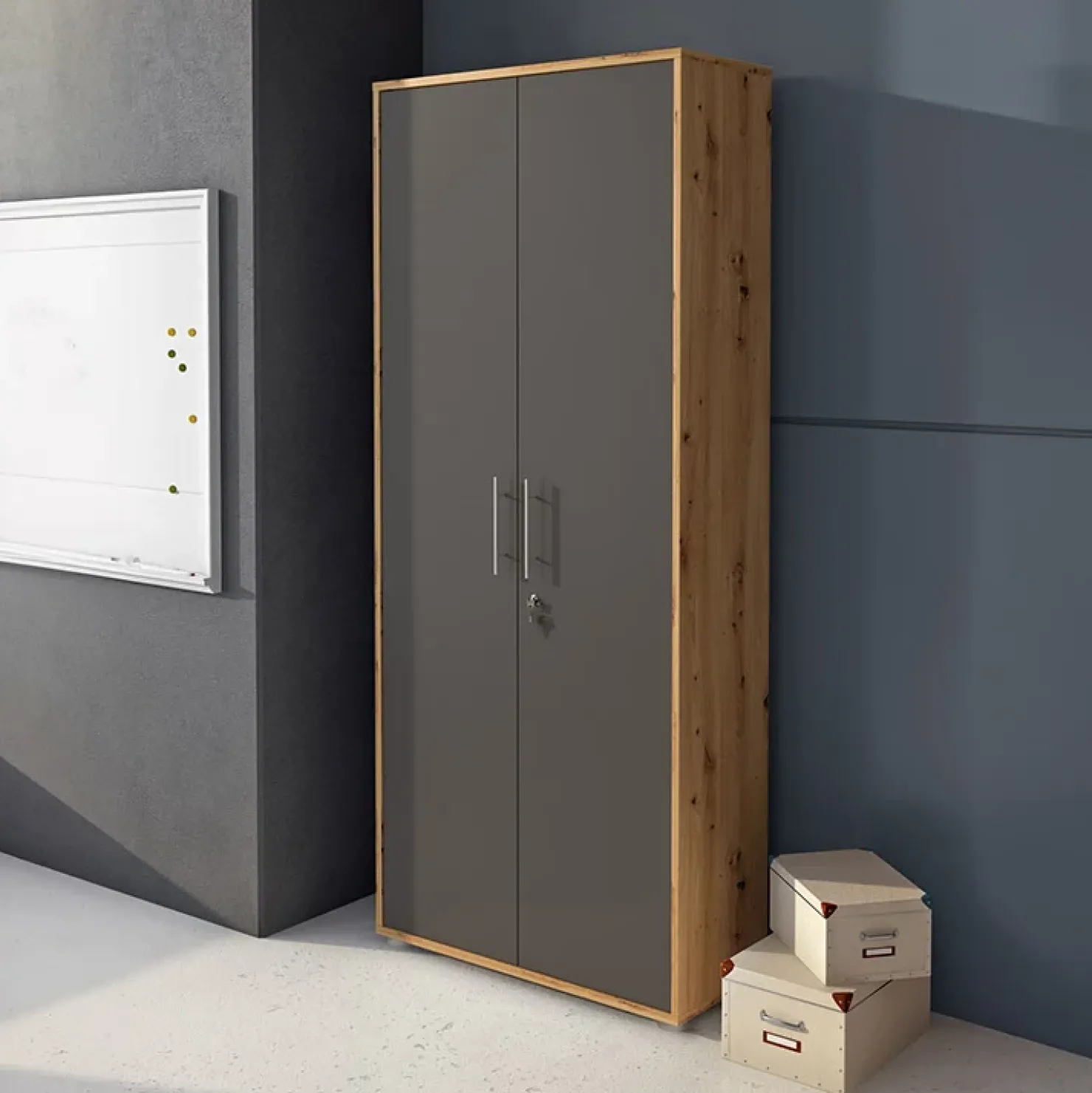 Garnero Arredamenti Armadio ufficio 79x188 cm 2 ante rovere grafite Woody Grafite - Rovere Rustico Clearance