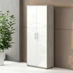 Garnero Arredamenti Armadio ufficio 79x188h cm 2 ante bianco frassinato cemento Woody Bianco Frassinato - Cemento Discount