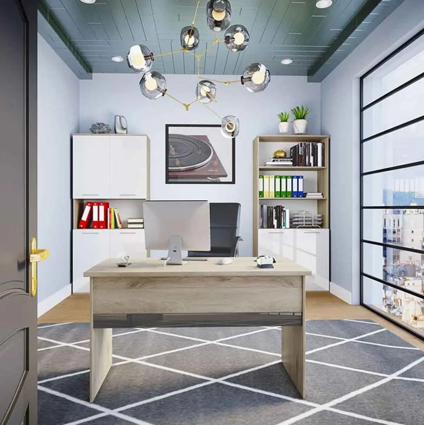 Garnero Arredamenti Armadio ufficio 80x176h cm 4 ante e ripiano rovere bianco lucido Time U Bianco Lucido - Rovere Best