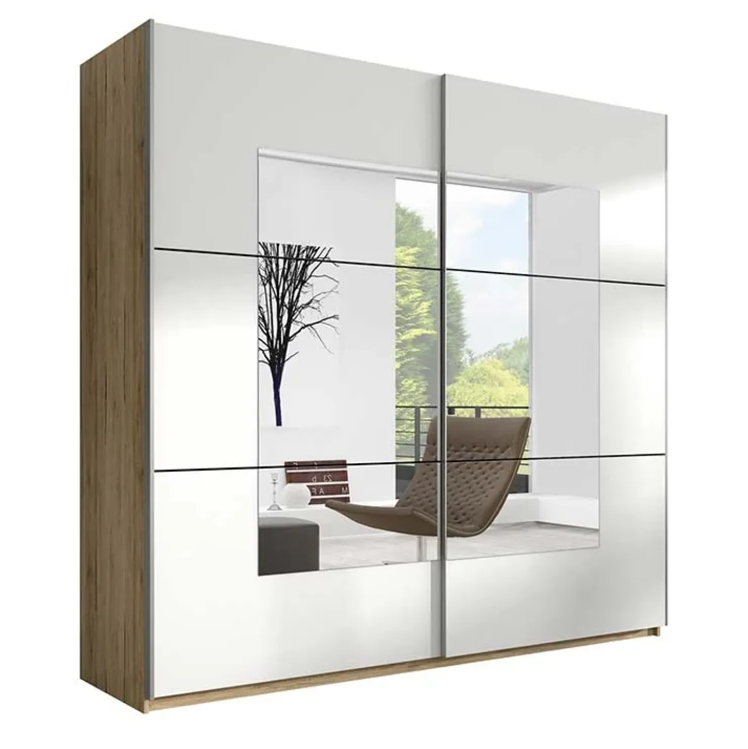 Garnero Arredamenti Armadio 180x210cm 2 ante scorrevoli rovere sanremo bianco Logan Gihome® Outlet