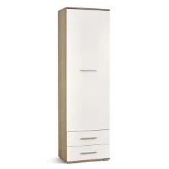 Garnero Arredamenti Armadio 60x200h cm 1 anta 2 cassetti bianco rovere Viki Bianco Opaco - Rovere New