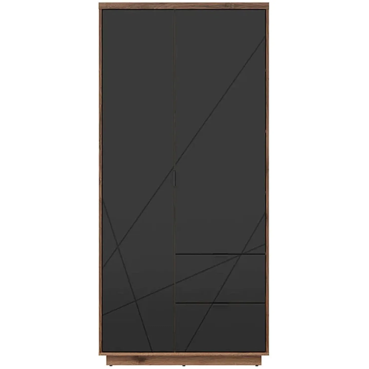 Garnero Arredamenti Armadio 94x201h cm 2 ante 2 cassetti rovere scuro nero opaco Elin Clearance