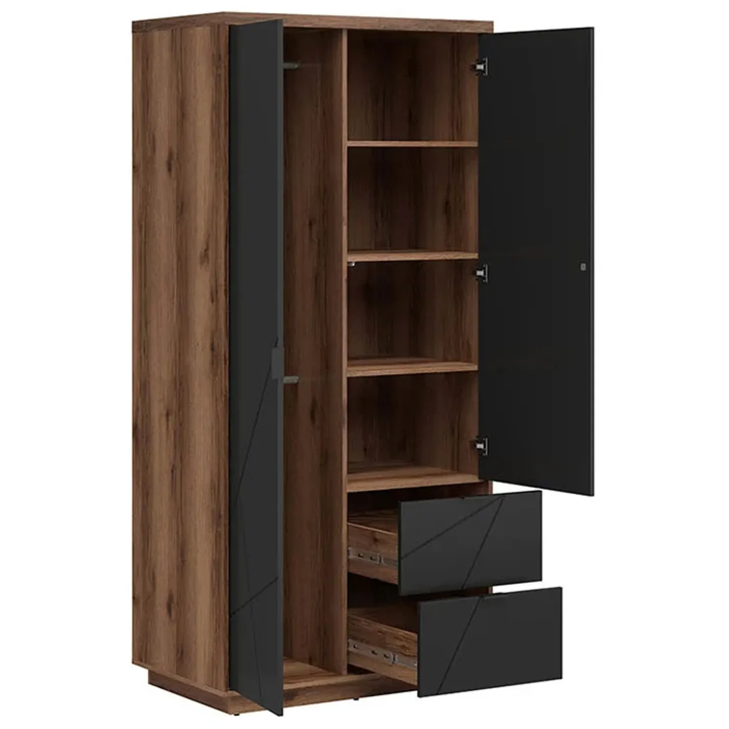 Garnero Arredamenti Armadio 94x201h cm 2 ante 2 cassetti rovere scuro nero opaco Elin Clearance