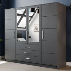 Garnero Arredamenti Armadio 196x200h cm 4 ante 3 cassetti con specchio Sottosogno Grafite
