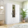 Garnero Arredamenti Armadio 153x202h cm 3 ante 2 cassetti con specchio bianco opaco Enirel Discount