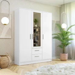 Garnero Arredamenti Armadio 153x202h cm 3 ante 2 cassetti con specchio bianco opaco Enirel Discount