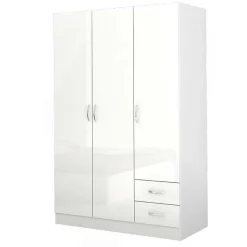 Garnero Arredamenti Armadio 120x181h cm 3 ante 2 cassetti moderno Tropea Bianco Lucido Best
