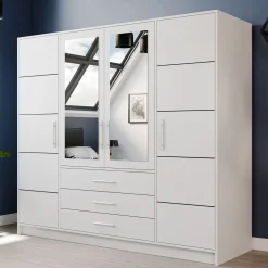 Garnero Arredamenti Armadio 196x200h cm 4 ante 3 cassetti con specchio bianco Sottosogno Bianco Opaco Discount