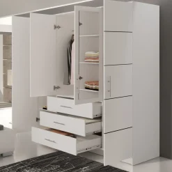 Garnero Arredamenti Armadio 196x200h cm 4 ante 3 cassetti con specchio bianco Sottosogno Bianco Opaco Discount