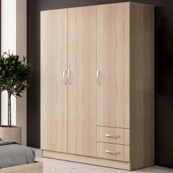 Garnero Arredamenti Armadio 120x181h cm 3 ante 2 cassetti moderno Tropea Rovere Clearance