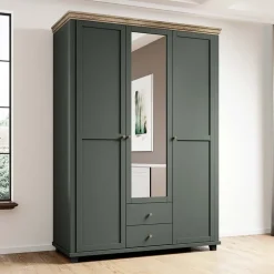 Garnero Arredamenti Armadio 154x216h cm 3 ante 2 cassetti con specchio quercia Texel Verde Clearance