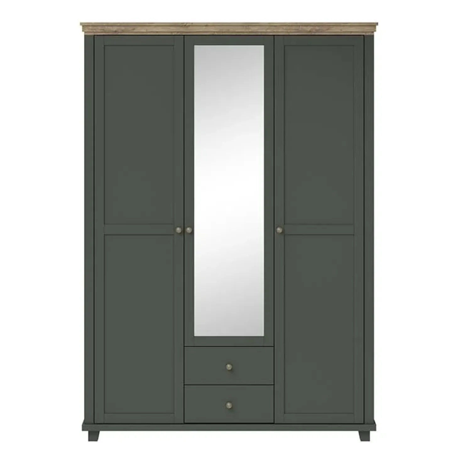 Garnero Arredamenti Armadio 154x216h cm 3 ante 2 cassetti con specchio quercia Texel Verde Clearance