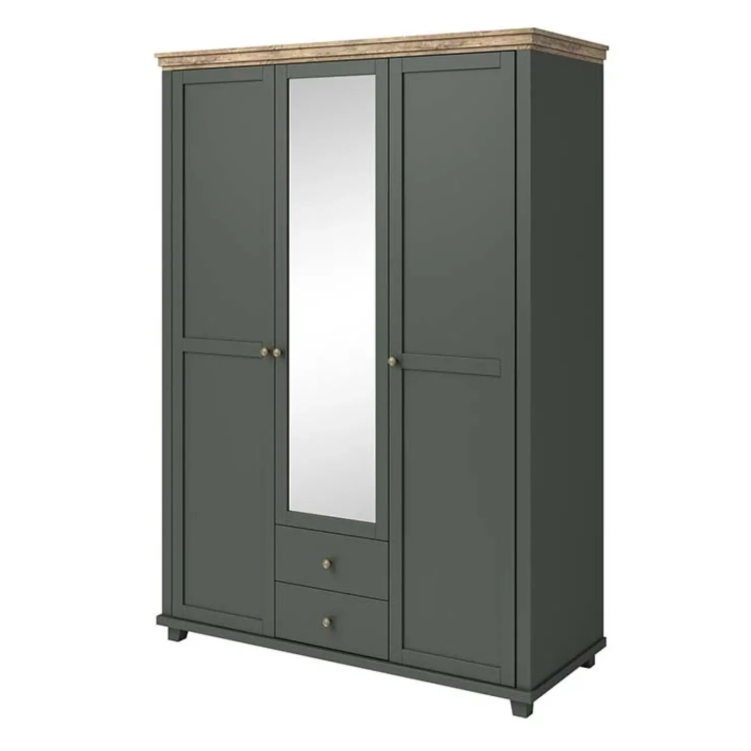 Garnero Arredamenti Armadio 154x216h cm 3 ante 2 cassetti con specchio quercia Texel Verde Clearance