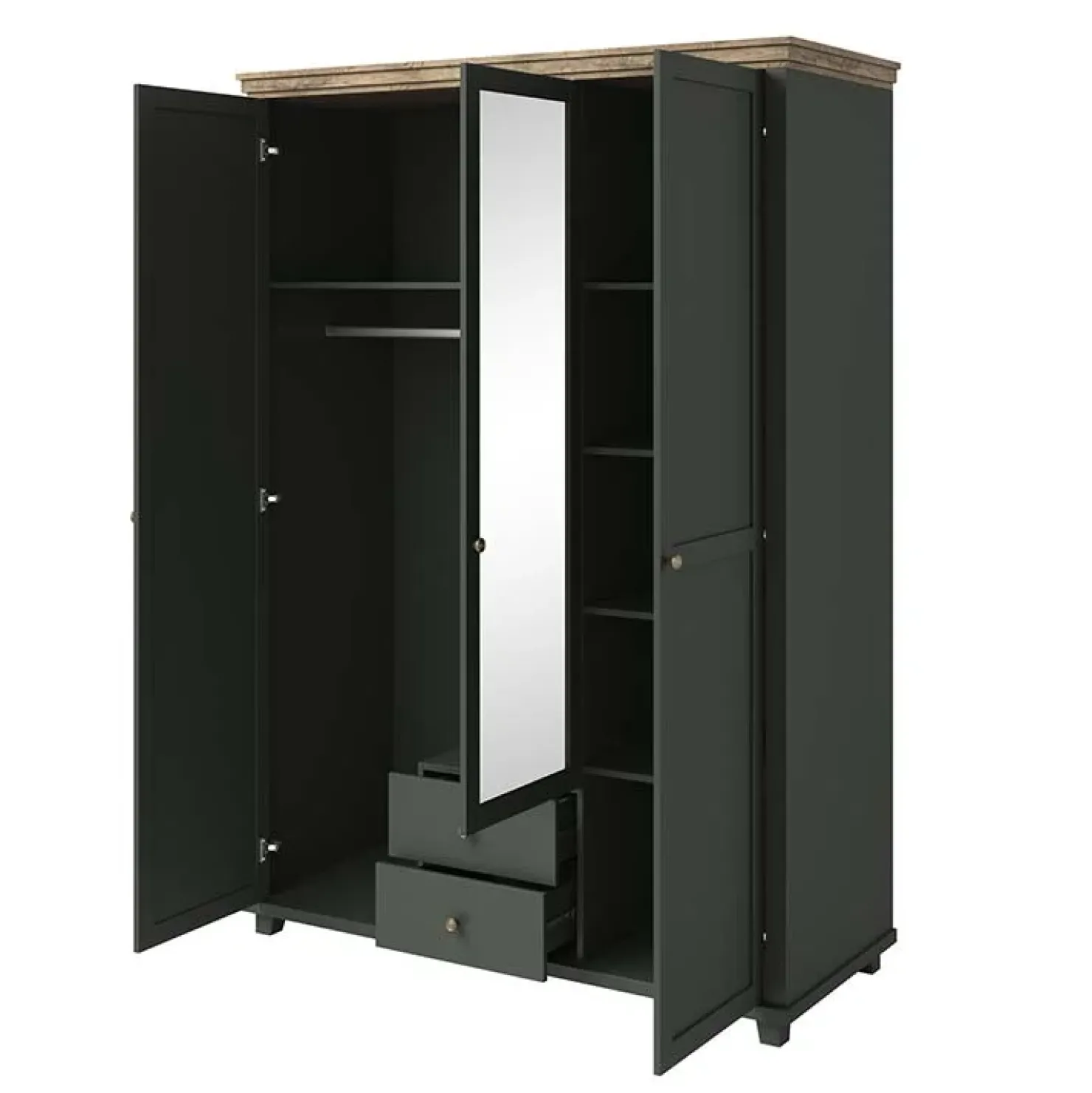 Garnero Arredamenti Armadio 154x216h cm 3 ante 2 cassetti con specchio quercia Texel Verde Clearance