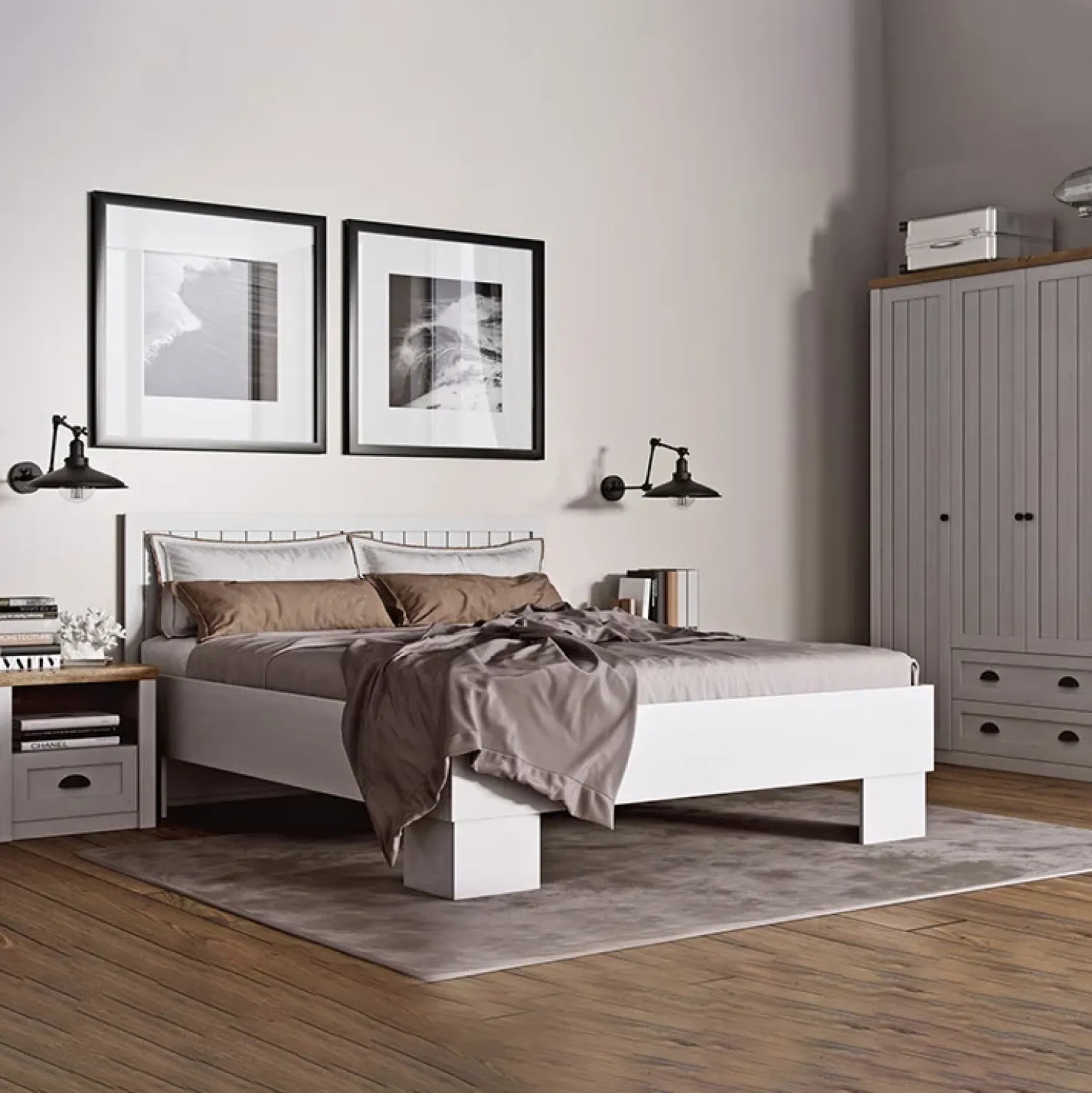 Garnero Arredamenti Armadio 171x198h cm 4 ante 2 cassetti bianco frassinato rovere Provenza Best