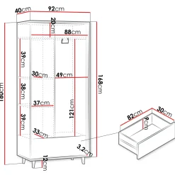 Garnero Arredamenti Armadio 92x180h cm 2 ante 1 cassetto cannettato soggiorno cannettato rovere Branch Hot