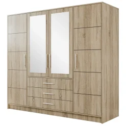 Garnero Arredamenti Armadio 196x200h cm 4 ante 3 cassetti con specchio Sottosogno Rovere sonoma New