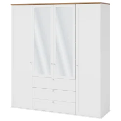 Garnero Arredamenti Armadio 182x201h cm 4 ante 3 cassetti con specchio bianco rovere Relaxio Best