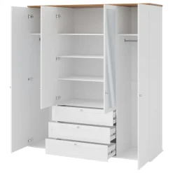 Garnero Arredamenti Armadio 182x201h cm 4 ante 3 cassetti con specchio bianco rovere Relaxio Best