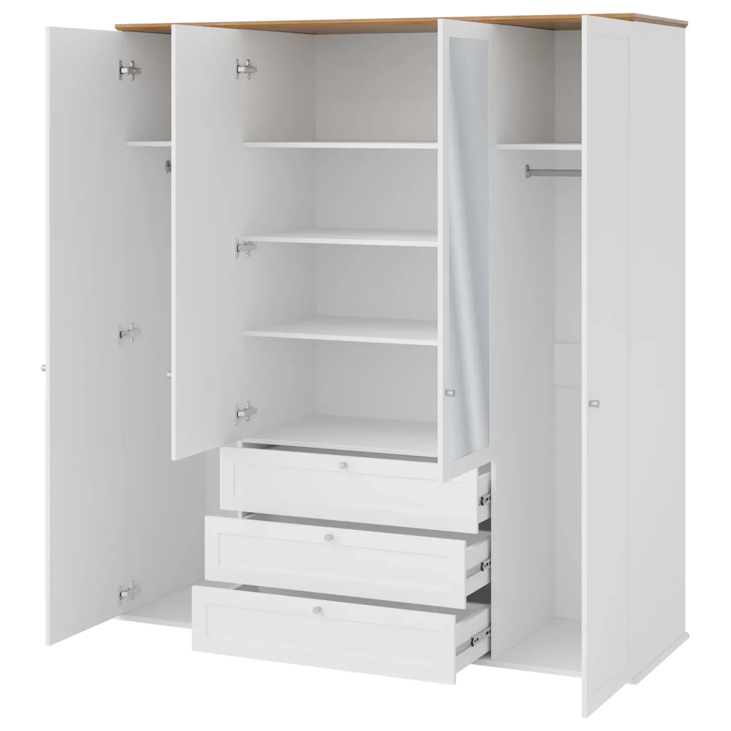 Garnero Arredamenti Armadio 182x201h cm 4 ante 3 cassetti con specchio bianco rovere Relaxio Best