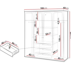 Garnero Arredamenti Armadio 182x201h cm 4 ante 3 cassetti con specchio bianco rovere Relaxio Best