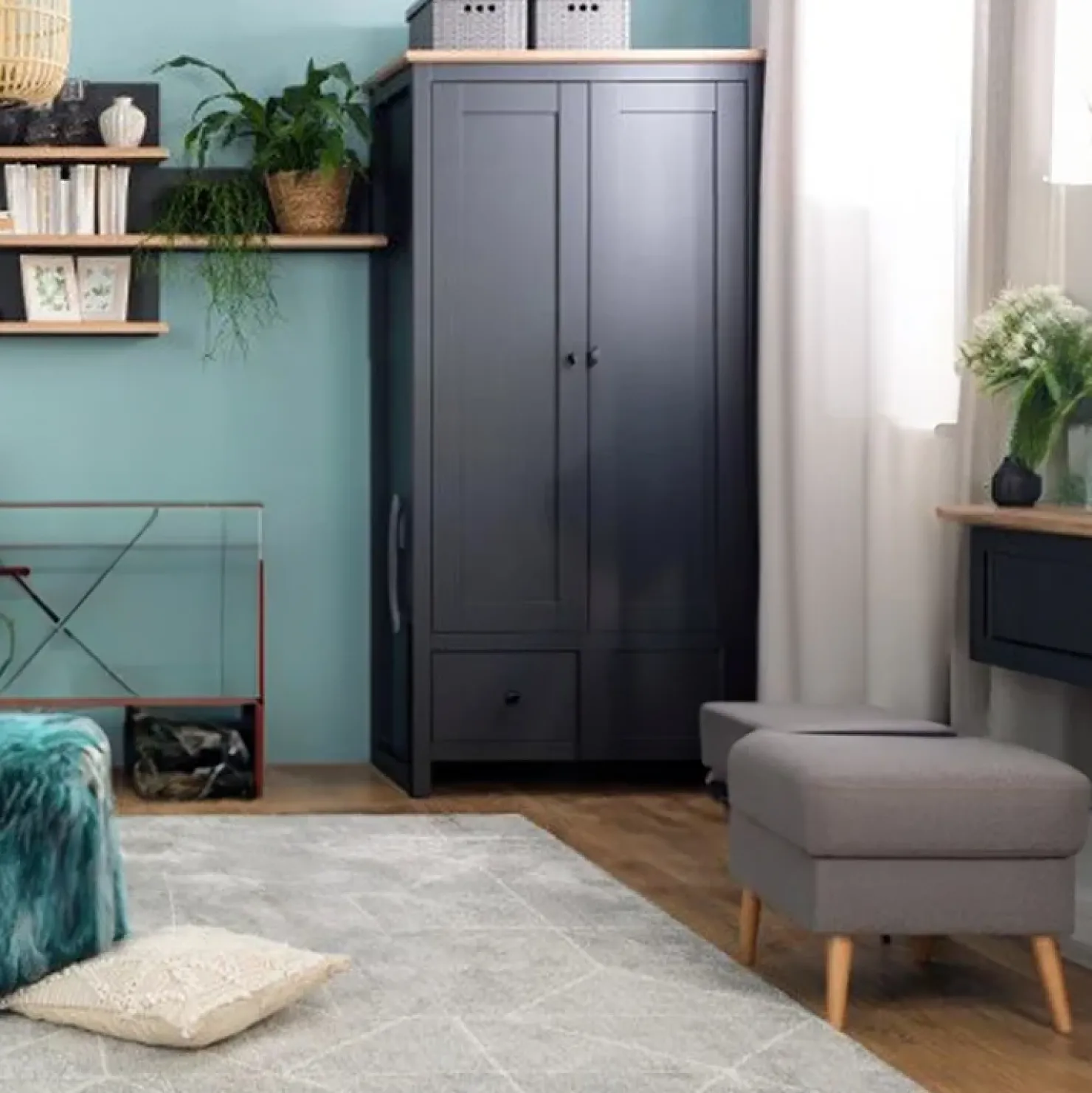 Garnero Arredamenti Armadio 101x203h cm 2 ante 1 cassetto nero antracite rovere chiaro Holga Antracite - Rovere Hot