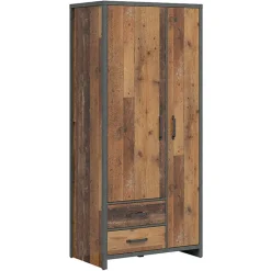 Garnero Arredamenti Armadio 90x201h cm 2 ante 2 cassetti stile soft rovere scuro nero Urbania Clearance