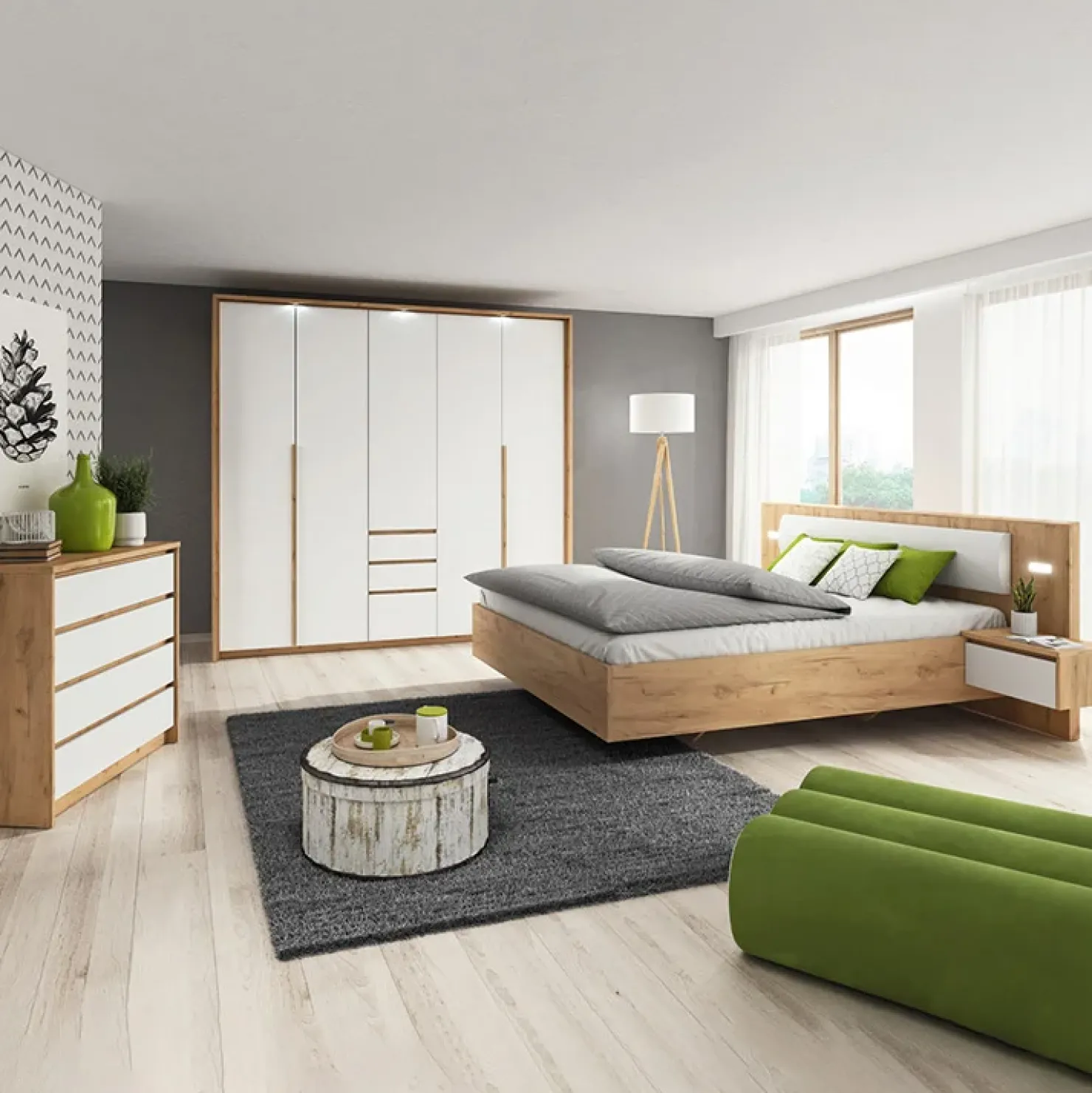 Garnero Arredamenti Armadio 225x215h cm 5 ante 3 cassetti bianco rovere Sweet New