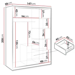 Garnero Arredamenti Armadio 147x200h cm 3 ante 3 cassetti con specchio bianco Sottosogno Bianco Opaco Clearance