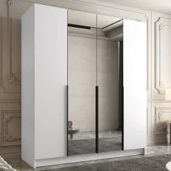 Garnero Arredamenti Armadio 200x215h cm 4 ante 2 specchi moderno bianco nero Glammy 4 Bianco Opaco - Nero Sale