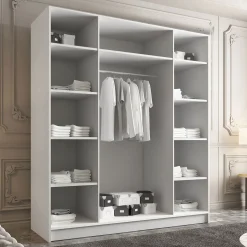 Garnero Arredamenti Armadio 200x215h cm 4 ante 2 specchi moderno  bianco nero Glammy 4 Bianco Opaco - Nero Sale