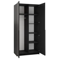 Garnero Arredamenti Armadio 100x215h cm 2 ante 2 specchi moderno nero Glammy 2 Nero Opaco - Nero Hot