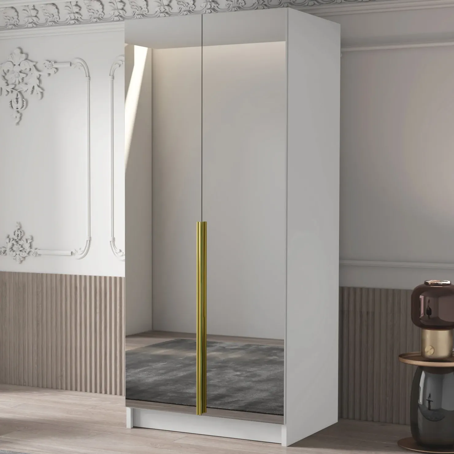 Garnero Arredamenti Armadio 100x215h cm 2 ante 2 specchi moderno bianco oro Glammy 2 Bianco Opaco - Oro Online