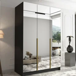 Garnero Arredamenti Armadio 150x215h cm 3 ante 3 specchi moderno nero oro Glammy 3 Nero Opaco - Oro Outlet