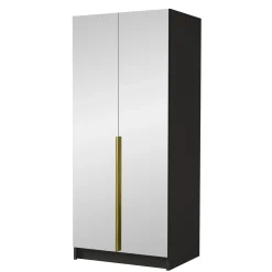 Garnero Arredamenti Armadio 100x215h cm 2 ante 2 specchi moderno nero oro Glammy 2 Nero Opaco - Oro Clearance