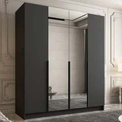 Garnero Arredamenti Armadio 200x215h cm 4 ante 2 specchi moderno nero Glammy 4 Nero Opaco - Nero Outlet