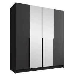 Garnero Arredamenti Armadio 200x215h cm 4 ante 2 specchi moderno nero Glammy 4 Nero Opaco - Nero Outlet