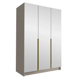 Garnero Arredamenti Armadio 150x215h cm 3 ante 3 specchi moderno beige oro Glammy 3 Beige - Oro Hot