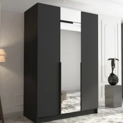 Garnero Arredamenti Armadio 150x215h cm 3 ante 1 specchio moderno nero Glammy 3 Nero Opaco - Nero Outlet
