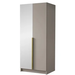 Garnero Arredamenti Armadio 100x215h cm 2 ante 1 specchio moderno beige oro Glammy 2 Beige - Oro Outlet