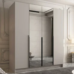 Garnero Arredamenti Armadio 200x215h cm 4 ante 2 specchi beige moderna nero Glammy 4 Beige - Nero Clearance