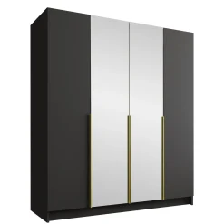 Garnero Arredamenti Armadio 200x215h cm 4 ante 2 specchi moderno nero oro Glammy 4 Nero Opaco - Oro Hot