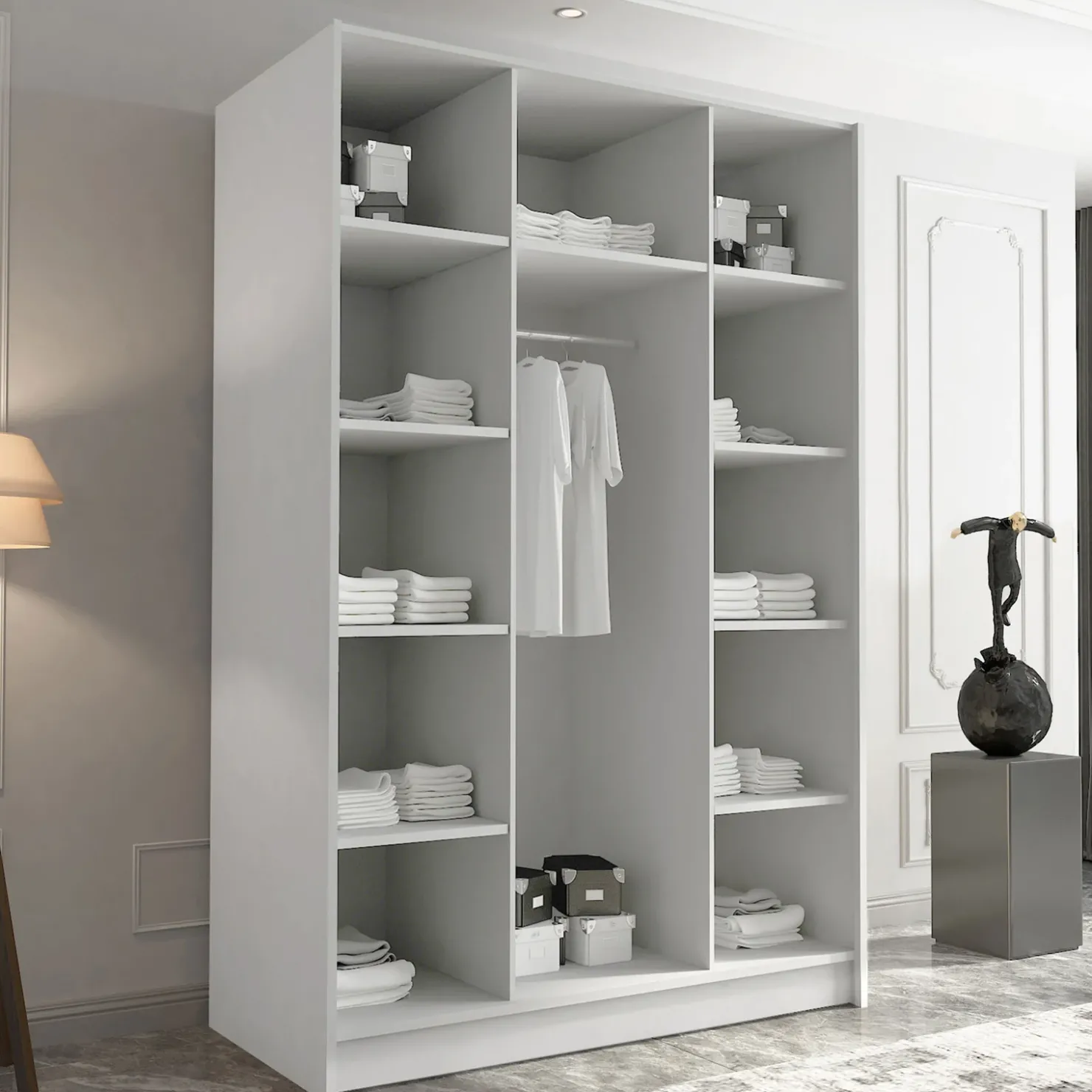 Garnero Arredamenti Armadio 150x215h cm 3 ante 3 specchi moderno bianco nero Glammy 3 Bianco Opaco - Nero Hot