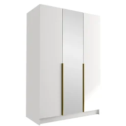Garnero Arredamenti Armadio 150x215h cm 3 ante 1 specchio moderno bianco oro Glammy 3 Bianco Opaco - Oro Outlet