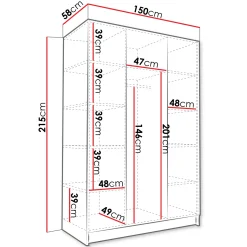 Garnero Arredamenti Armadio 150x215h cm 3 ante 1 specchio moderno bianco oro Glammy 3 Bianco Opaco - Oro Outlet