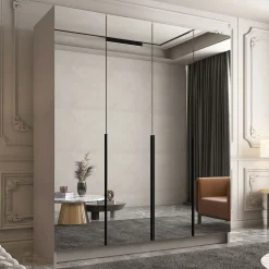 Garnero Arredamenti Armadio 200x215h cm 4 ante 4 specchi moderno beige nero Glammy 4 Beige - Nero Clearance