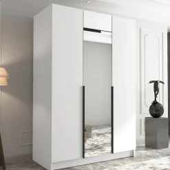 Garnero Arredamenti Armadio 150x215h cm 3 ante 1 specchio moderno bianco nero Glammy 3 Bianco Opaco - Nero Outlet