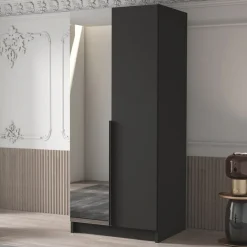 Garnero Arredamenti Armadio 100x215h cm 2 ante 1 specchio moderno nero Glammy 2 Nero Opaco - Nero Clearance